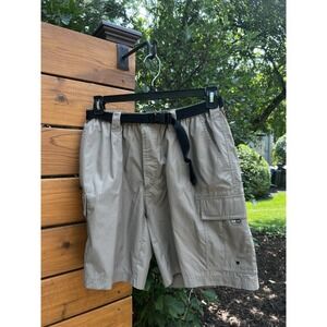 Galyan's Outdoor Men's Large Khaki Nylon Cargo Shorts Web Belt Hiking Cargo
